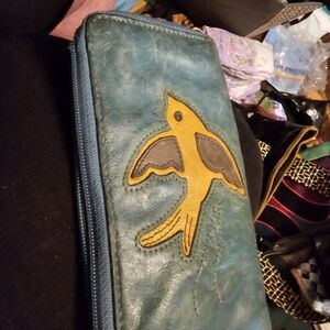 Fossil Blue Wallet with Bird Design